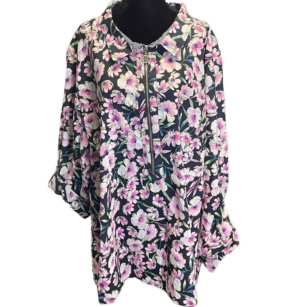 Tommy Hilfiger Womens Floral Print Pullover Collared Long Sleeve Blouse Size 2X